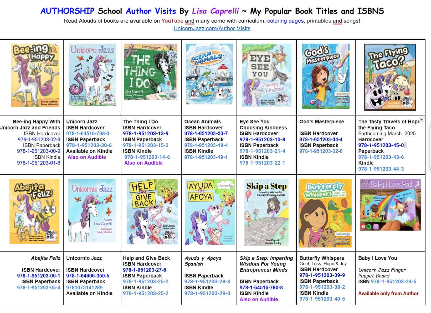 Lisa Caprelli's English and Spanish children's books